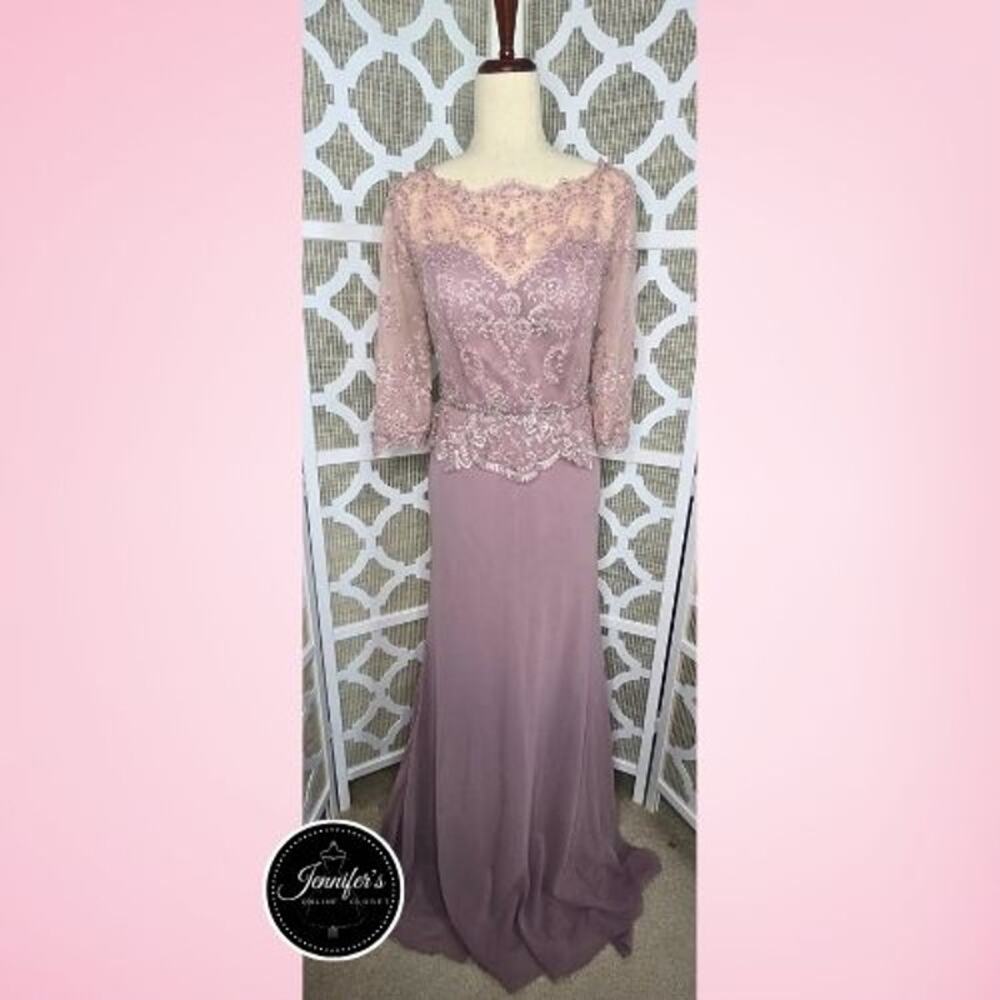 Cameron Blake by Mon Cheri NWT Pink Lace Hand Beaded Illusion Chiffon Gown 10